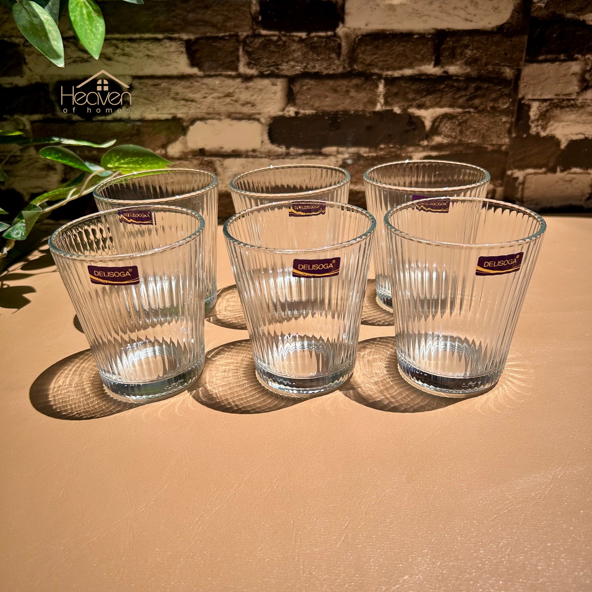 Delisoga® Lining Drinking Glasses Set - 6-Piece Everyday Collection | Elegant 320 ml Tumblers - Heaven of homes - Sale Pakistan