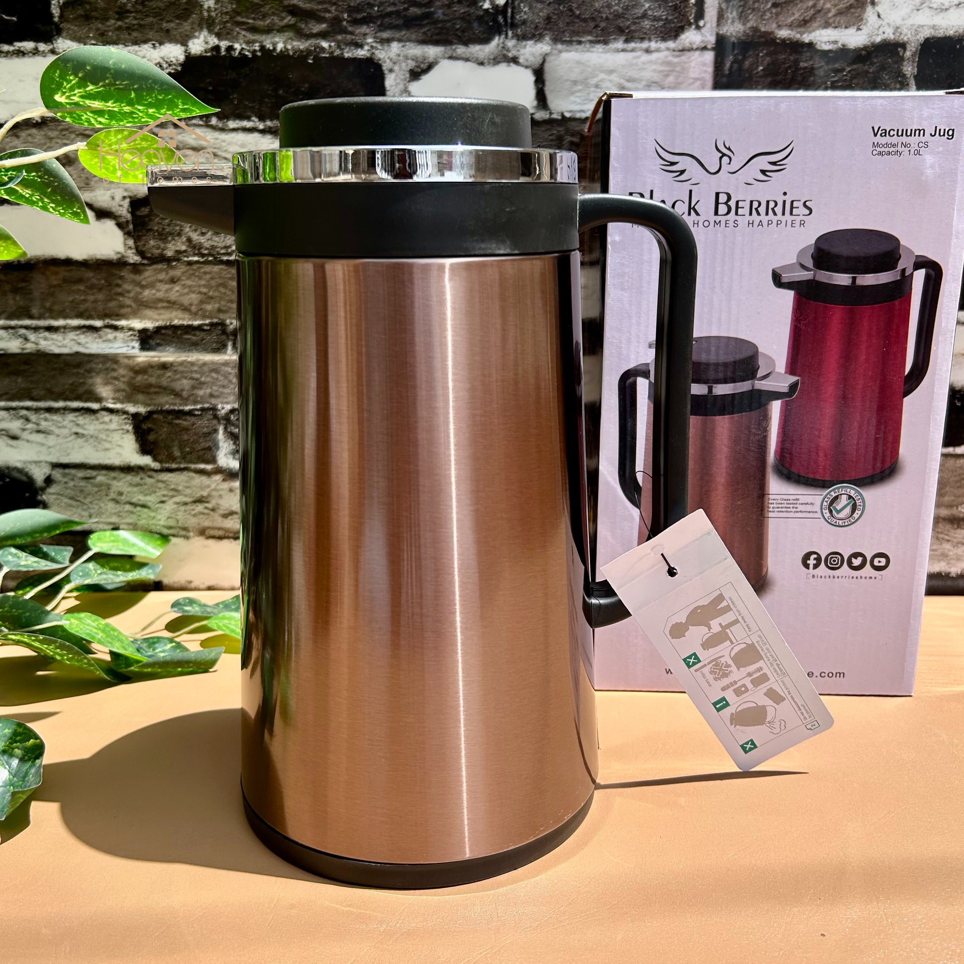 Heaven® Hot And Cool Vacuum Flask Thermos Pure Stainless Steel Body With Double Glass 1 Litre - Heaven of homes - Sale Pakistan