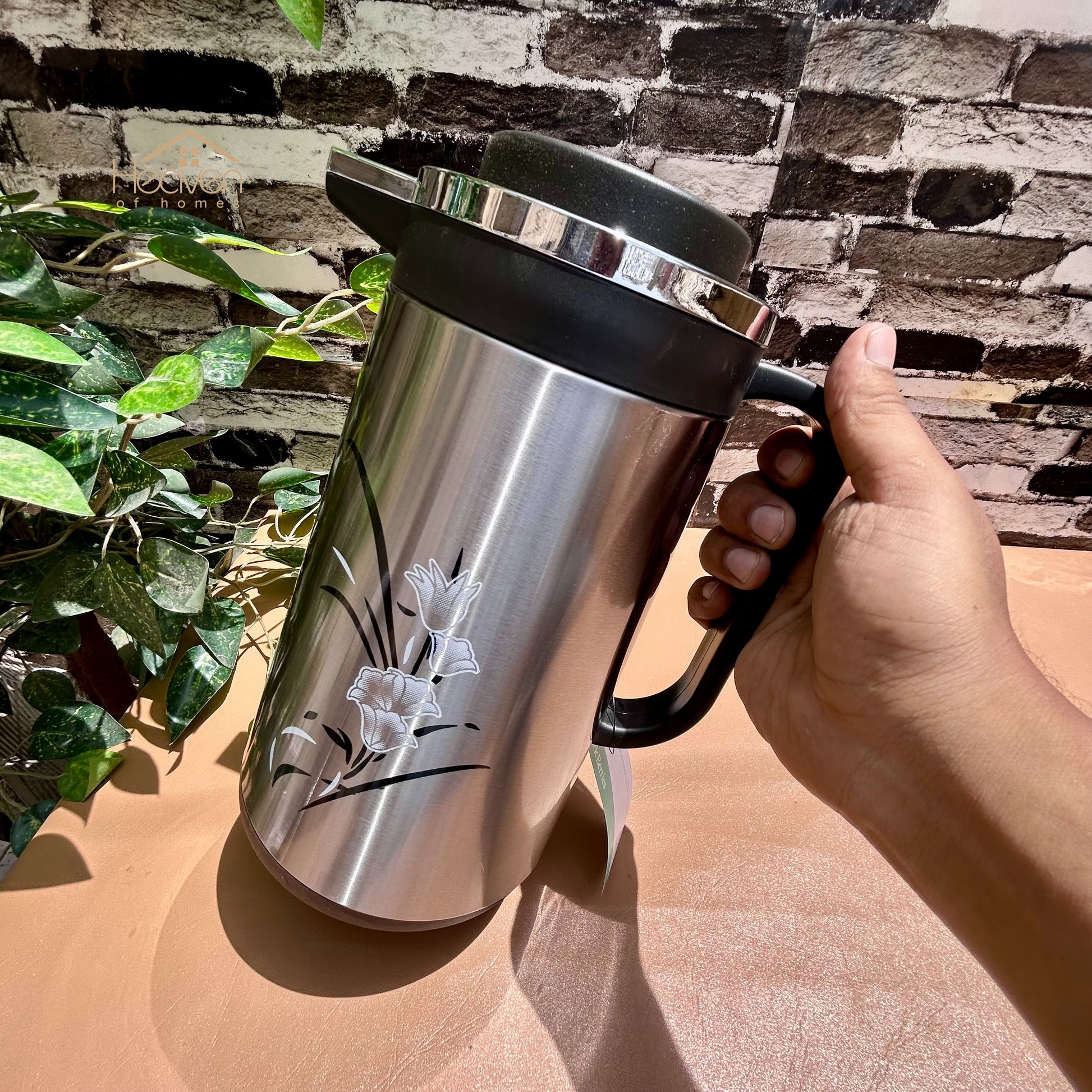 Heaven® Hot And Cool Vacuum Flask Thermos Pure Stainless Steel Body With Double Glass 1 Litre - Heaven of homes - Sale Pakistan