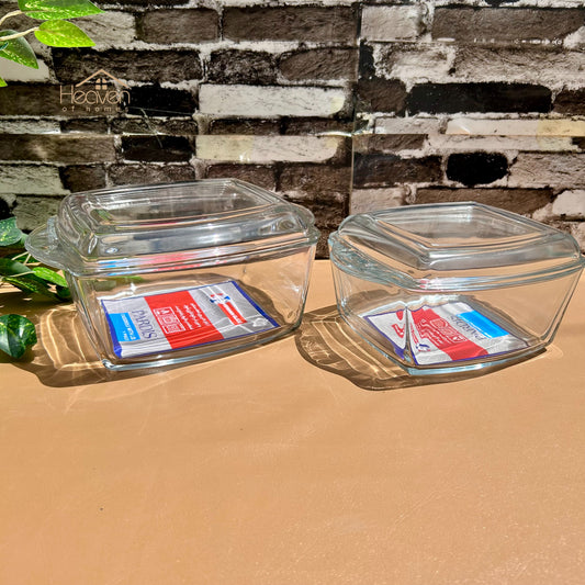 Heaven® Set of 2 Square Casserole with Glass Lid Baking Dish with Lid Glass Bowl 8 inches and 10 inches - Heaven of homes - Sale Pakistan