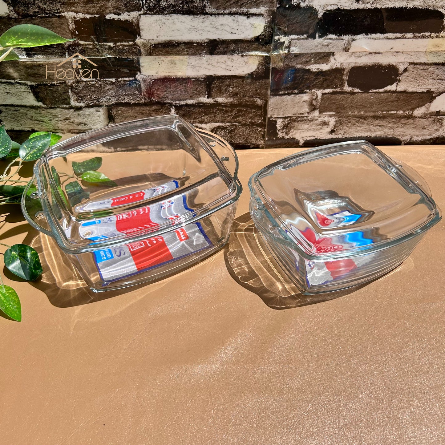 Heaven® Set of 2 Square Casserole with Glass Lid Baking Dish with Lid Glass Bowl 8 inches and 10 inches - Heaven of homes - Sale Pakistan
