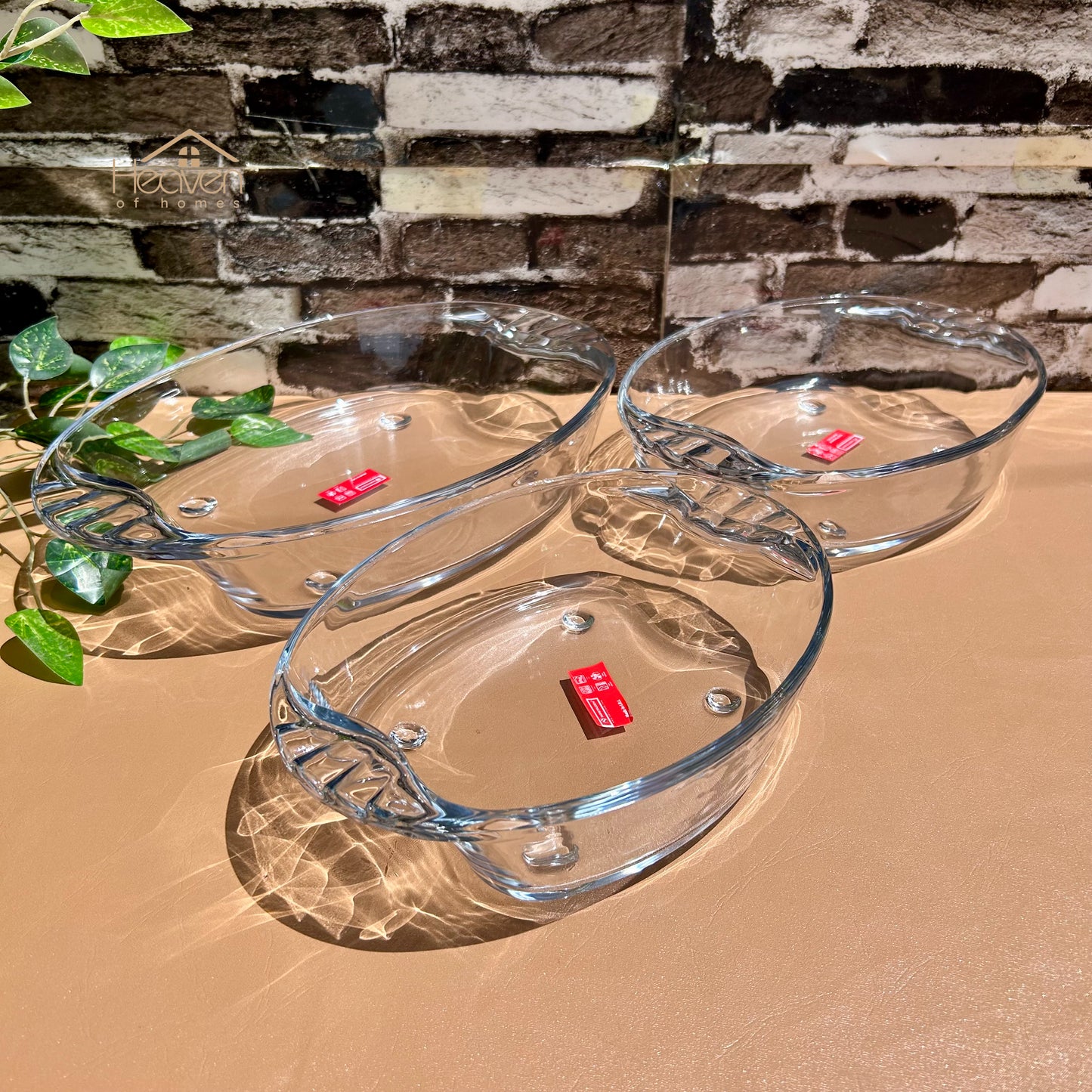 Heaven® Set of 3 Primex Glass Microwave Oven Dish Transparent Baking Dish Clear Glass Shatter Proof Dishes - Heaven of homes - Sale Pakistan