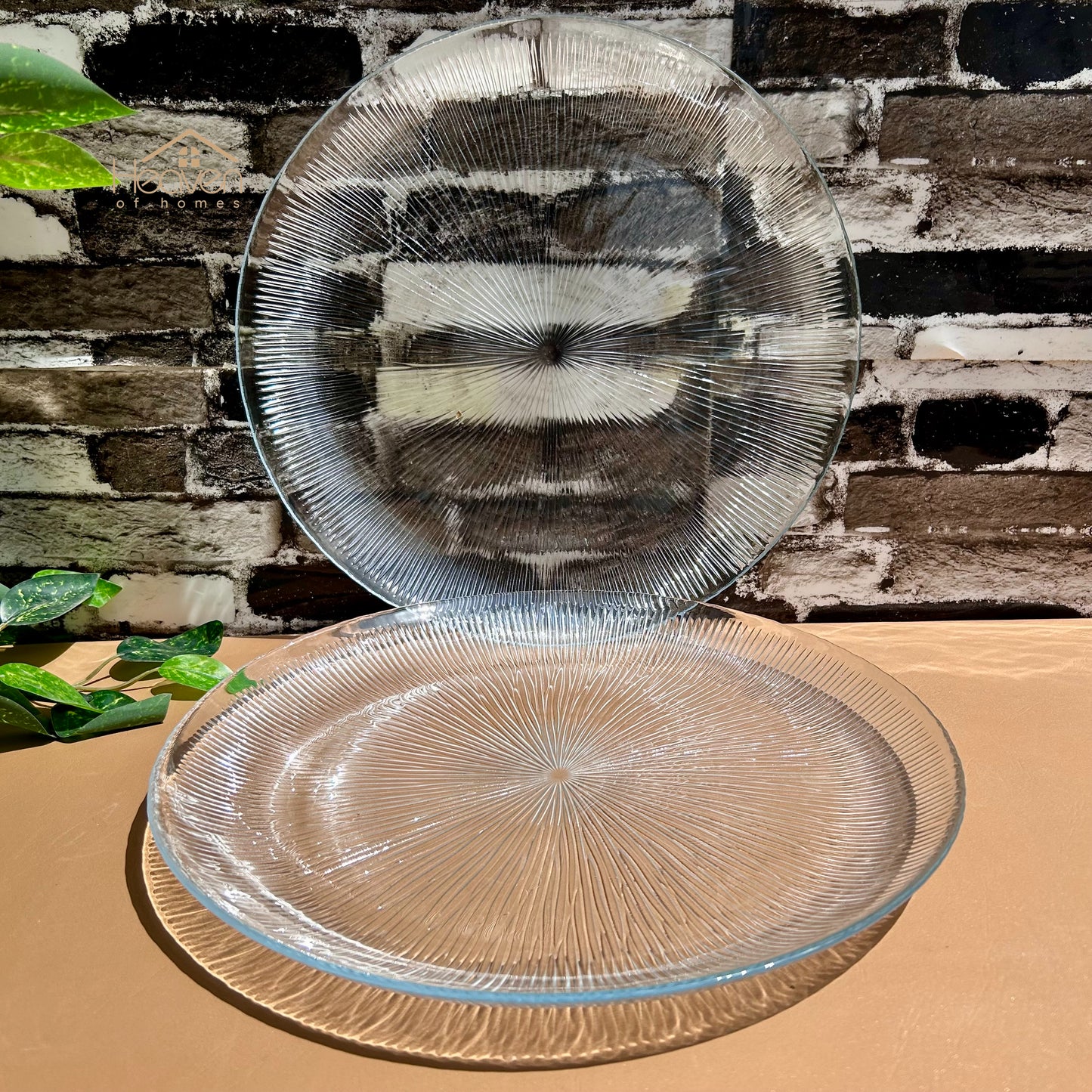 Heaven® Set of 2 Solo Rice Serving Dish Flat 13 Inches Mandi Platter Transparent Glass - Heaven of homes - Sale Pakistan