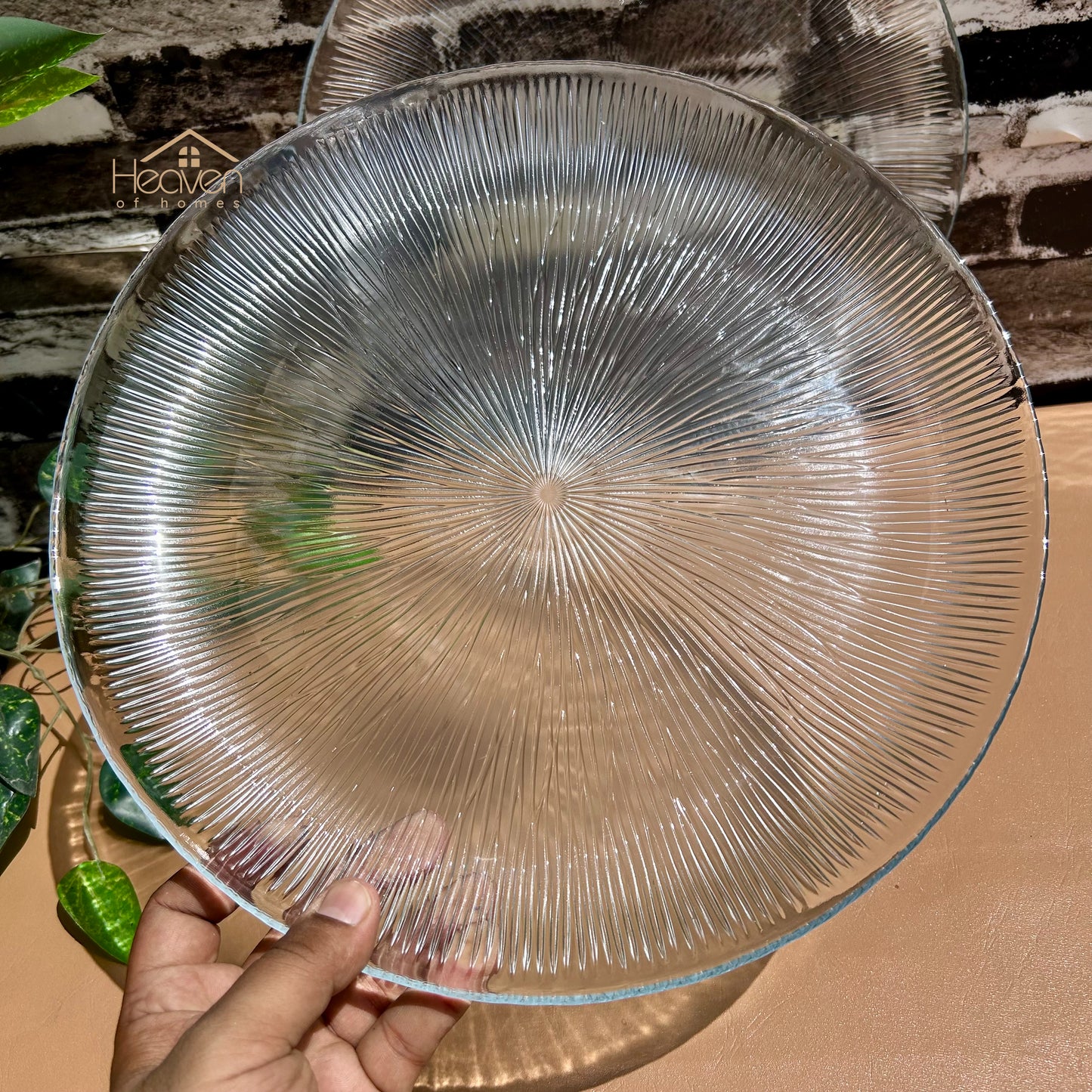 Heaven® Set of 2 Solo Rice Serving Dish Flat 13 Inches Mandi Platter Transparent Glass - Heaven of homes - Sale Pakistan