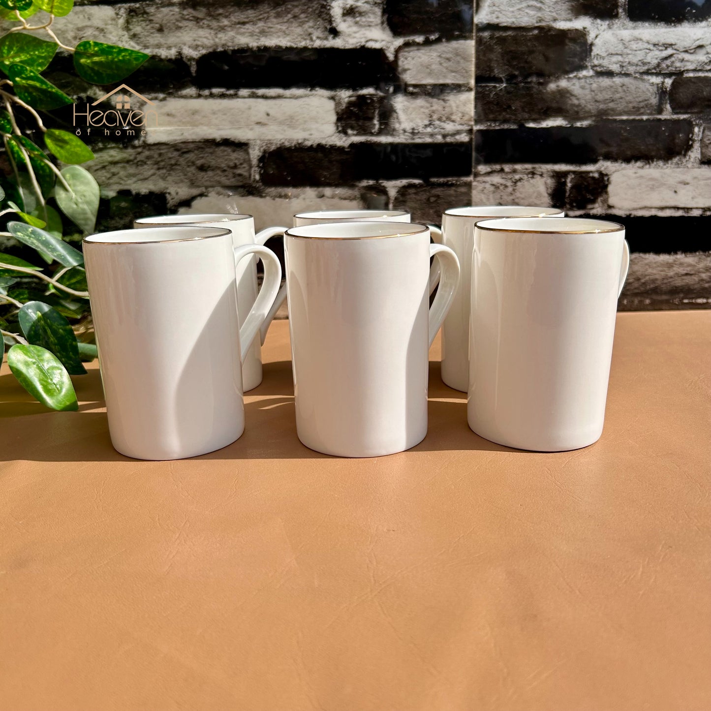 Heaven® Set of 6 Bone China Mugs with Gold Rim – Premium Elegant Tea & Coffee Mug Set #7 GGK