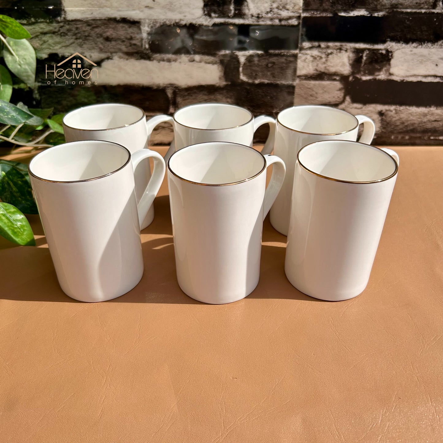 Heaven® Set of 6 Bone China Mugs with Gold Rim – Premium Elegant Tea & Coffee Mug Set #7 GGK