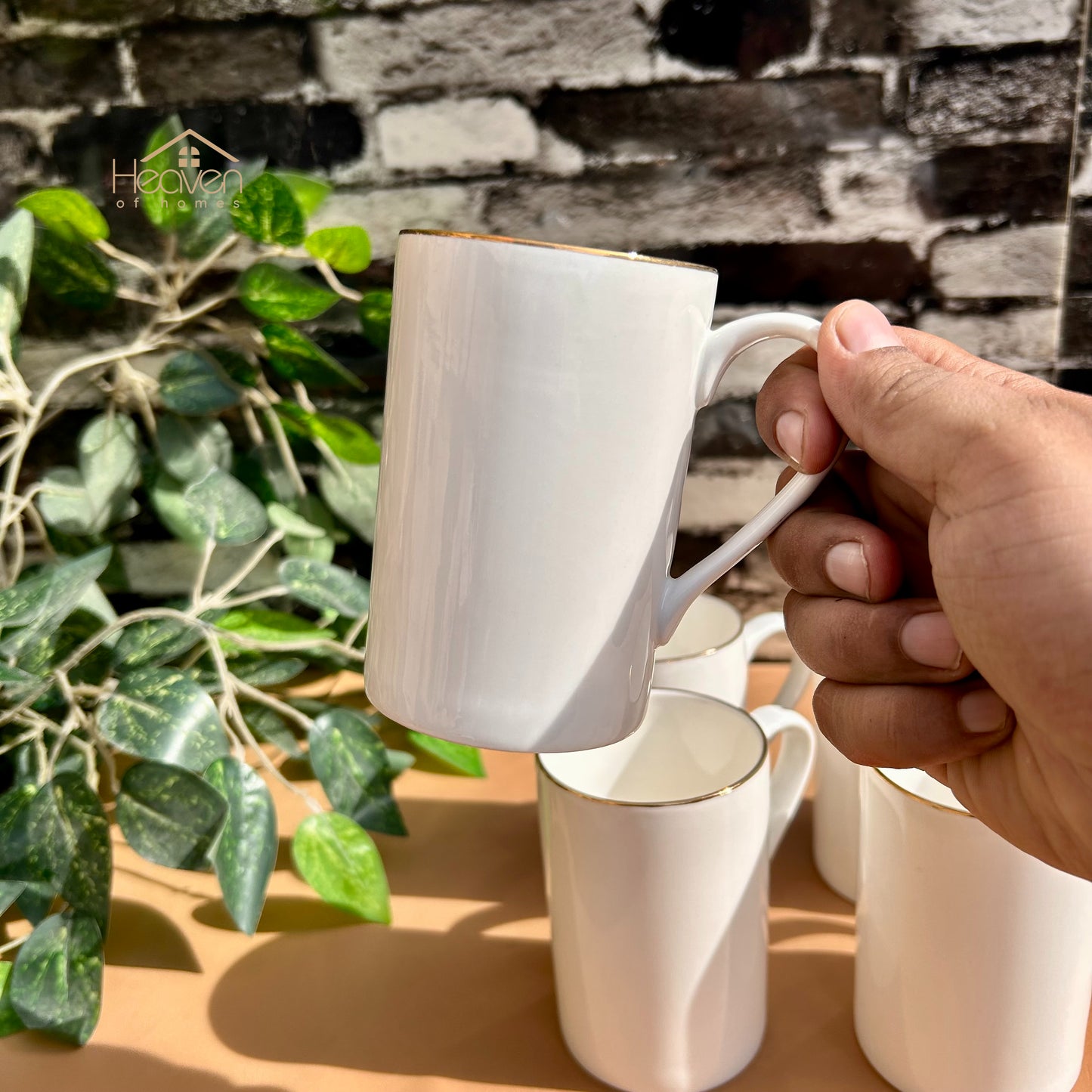 Heaven® Set of 6 Bone China Mugs with Gold Rim – Premium Elegant Tea & Coffee Mug Set #7 GGK