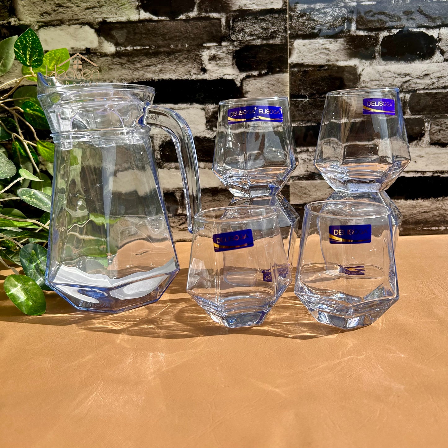 Delisoga® Premium 7-Piece Ocean Blue Glass Water & Drink Serving Set 6 Glasses & 1 Jug