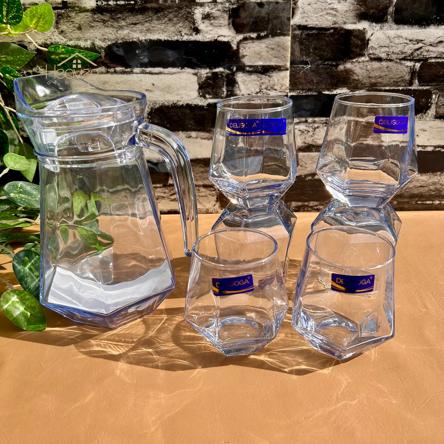 Delisoga® Premium 7-Piece Ocean Blue Glass Water & Drink Serving Set 6 Glasses & 1 Jug