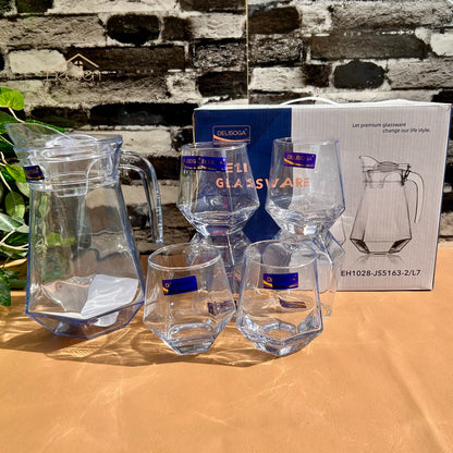 Delisoga® Premium 7-Piece Ocean Blue Glass Water & Drink Serving Set 6 Glasses & 1 Jug