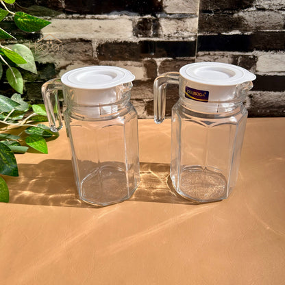 Delisoga® Set of 2 650ml Glass Jug with Lid – Clear Transparent Serving Pitcher Oil Jug