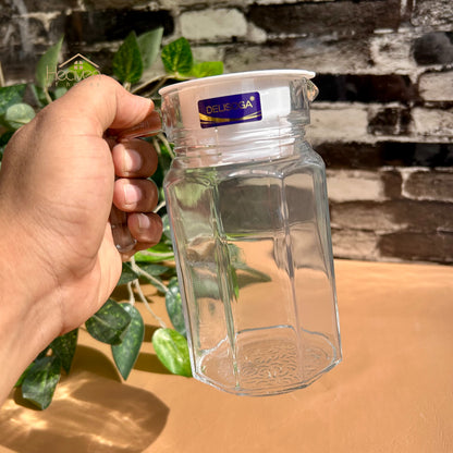Delisoga® Set of 2 650ml Glass Jug with Lid – Clear Transparent Serving Pitcher Oil Jug