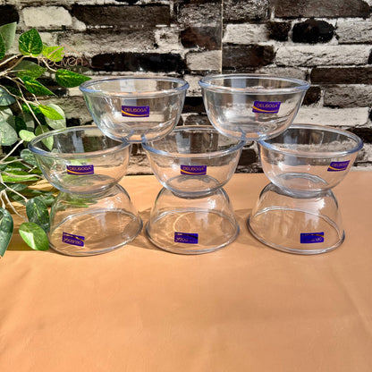 Set of 6 Soup Bowls Clear Glass Microve Safe Bowls 5 Inches Plain