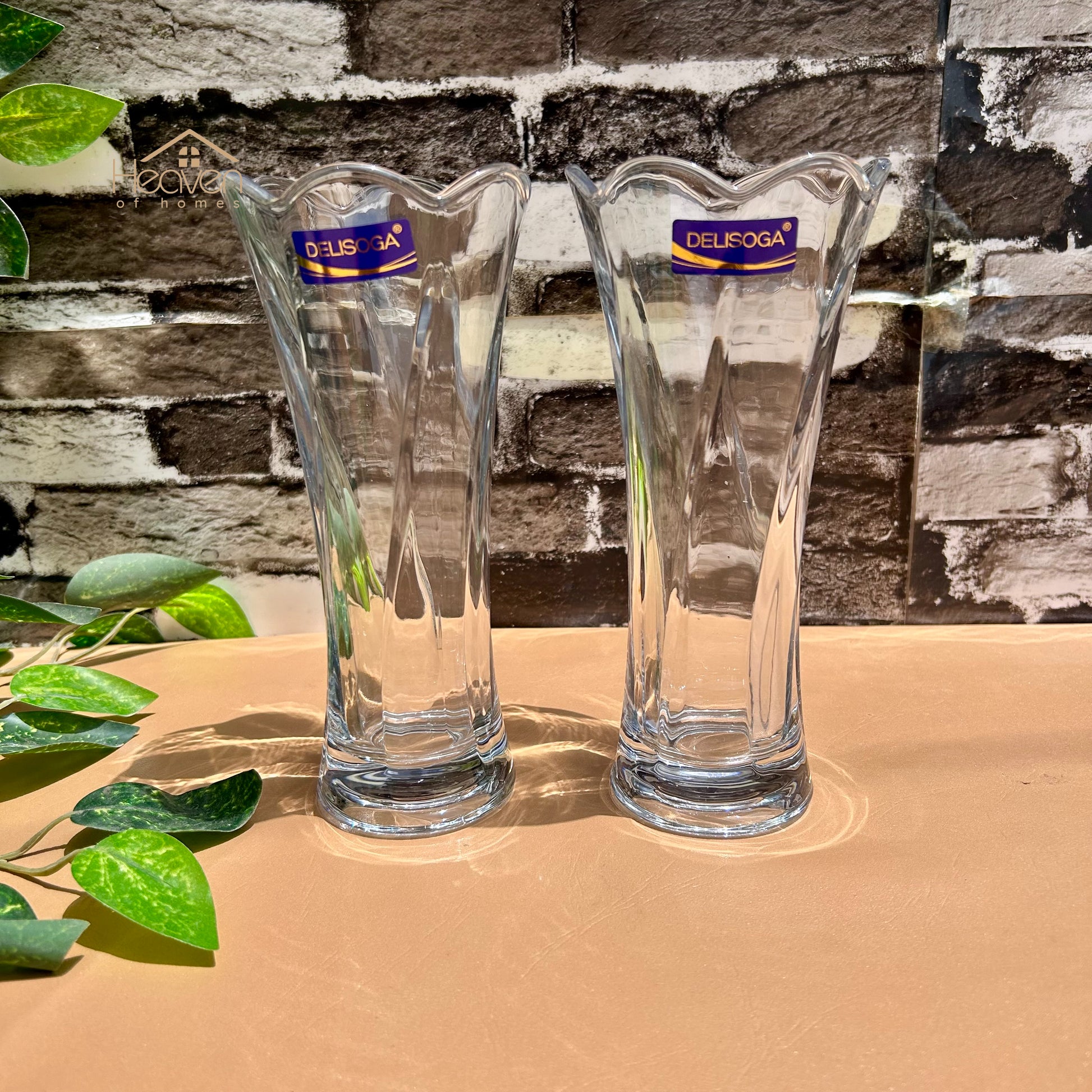Delisoga® Set of 2 Glass Vases – Elegant Home Decor for Flowers & Arrangements - Heaven of homes - Sale Pakistan
