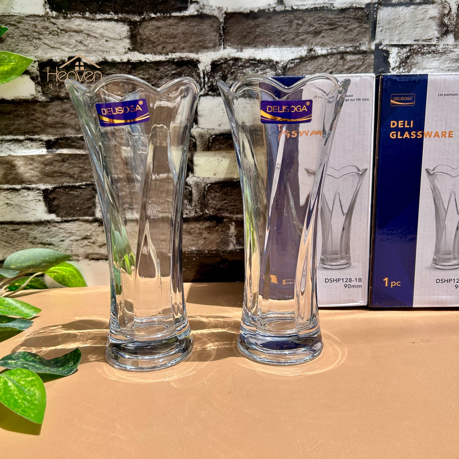 Delisoga® Set of 2 Glass Vases – Elegant Home Decor for Flowers & Arrangements - Heaven of homes - Sale Pakistan