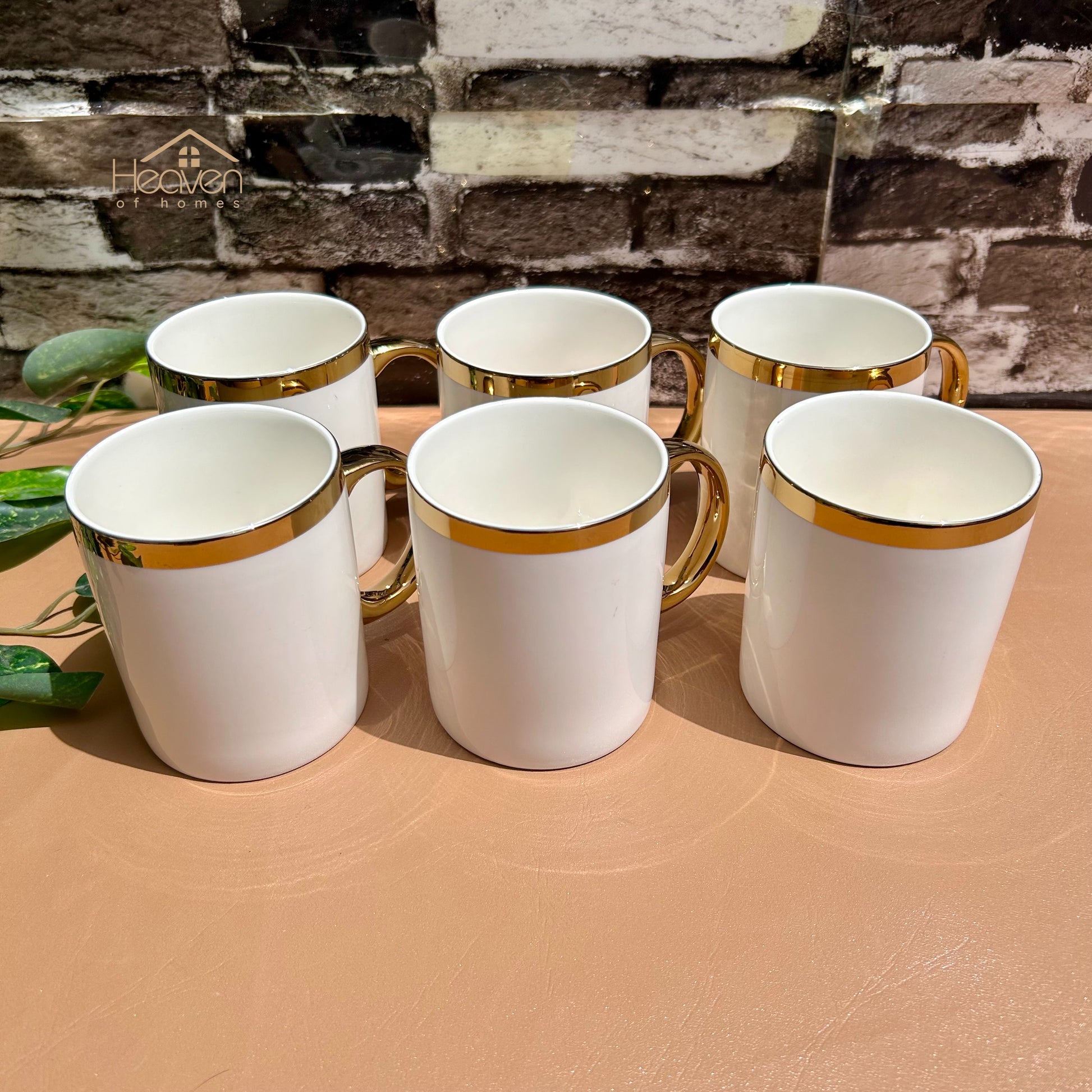 Heaven® Set of 6 Weightless White Bone China Coffee & Tea Mugs Gold Border – Elegant & Durable  300 ML - Heaven of homes - Sale Pakistan