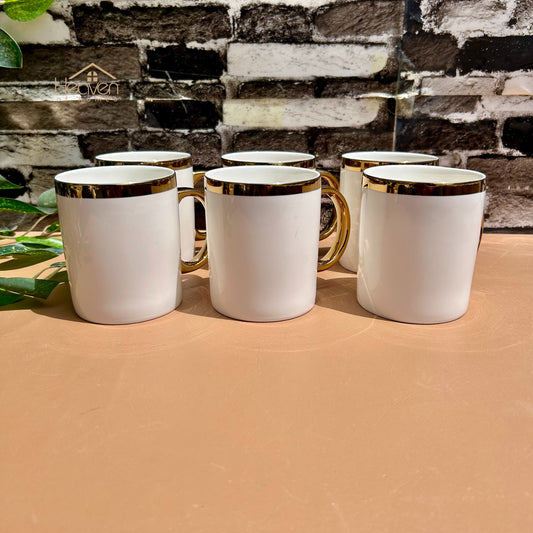 Heaven® Set of 6 Weightless White Bone China Coffee & Tea Mugs Gold Border – Elegant & Durable  300 ML - Heaven of homes - Sale Pakistan