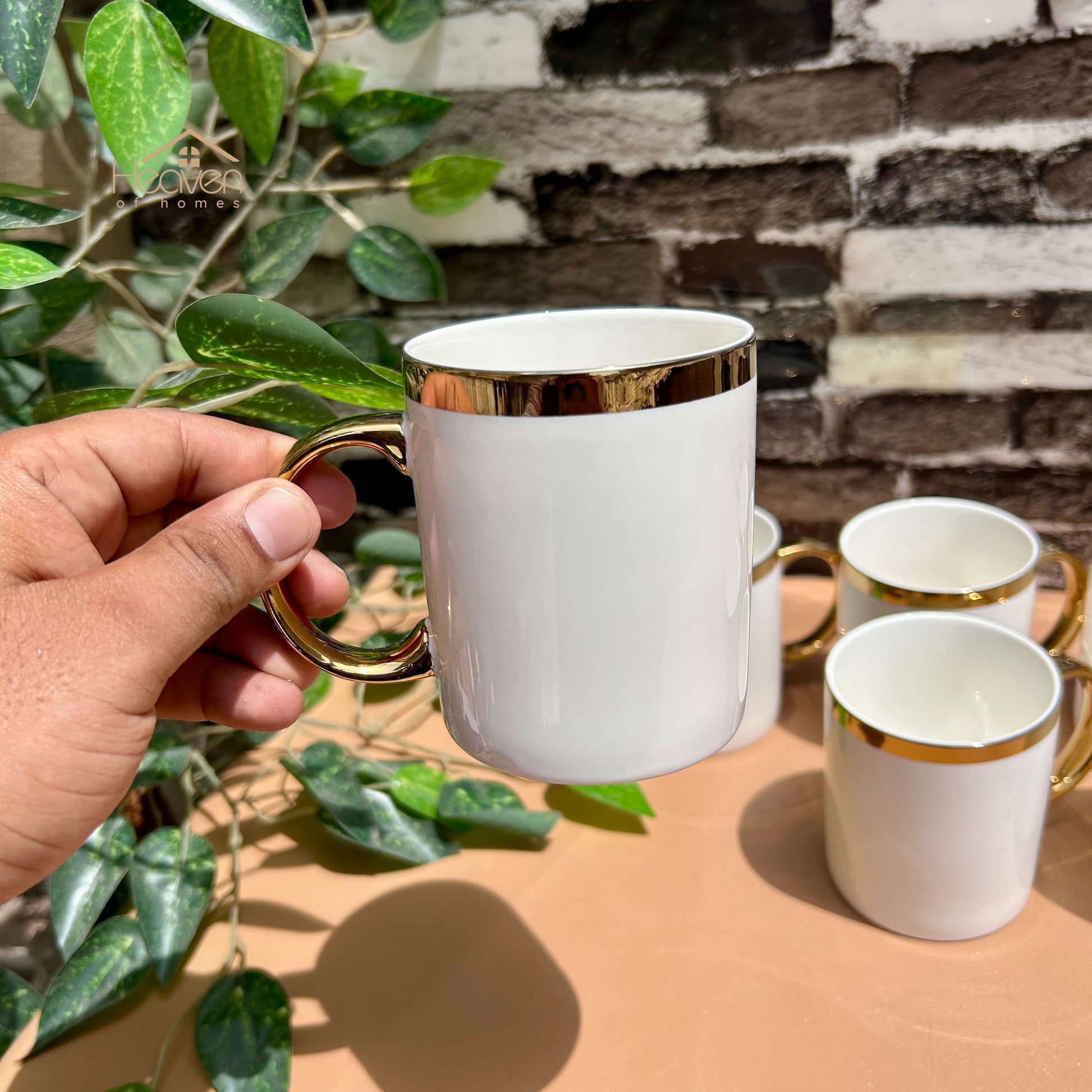 Heaven® Set of 6 Weightless White Bone China Coffee & Tea Mugs Gold Border – Elegant & Durable  300 ML - Heaven of homes - Sale Pakistan