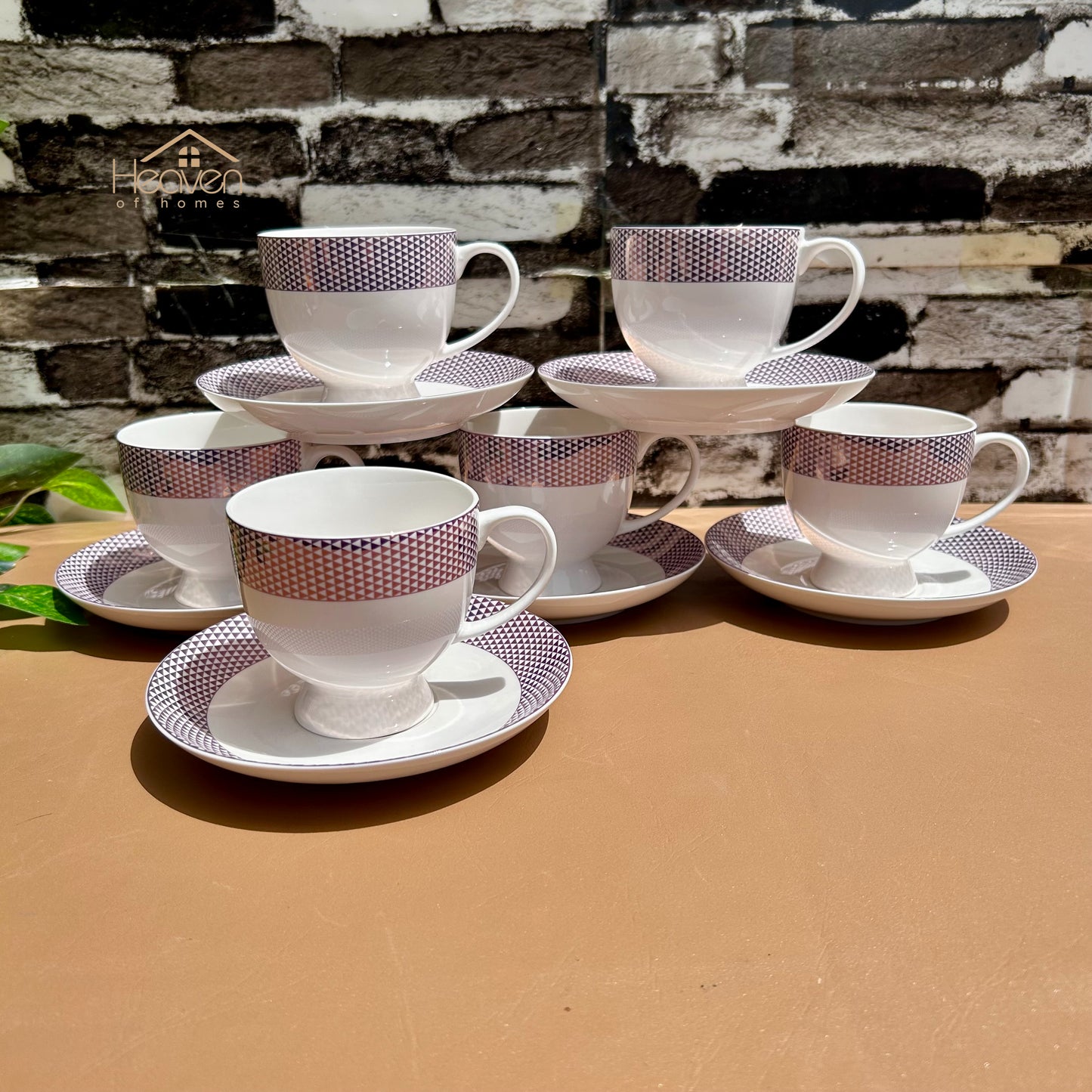 Heaven® 6-Piece Bone China Cup & Saucer Set – Lightweight with Elegant Printed Design - Heaven of homes - Sale Pakistan