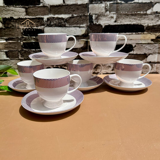 Heaven® 6-Piece Bone China Cup & Saucer Set – Lightweight with Elegant Printed Design - Heaven of homes - Sale Pakistan