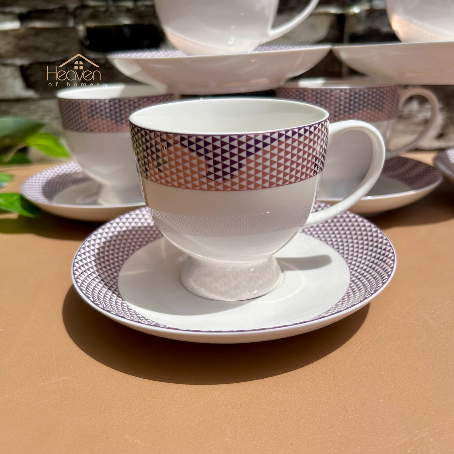 Heaven® 6-Piece Bone China Cup & Saucer Set – Lightweight with Elegant Printed Design - Heaven of homes - Sale Pakistan