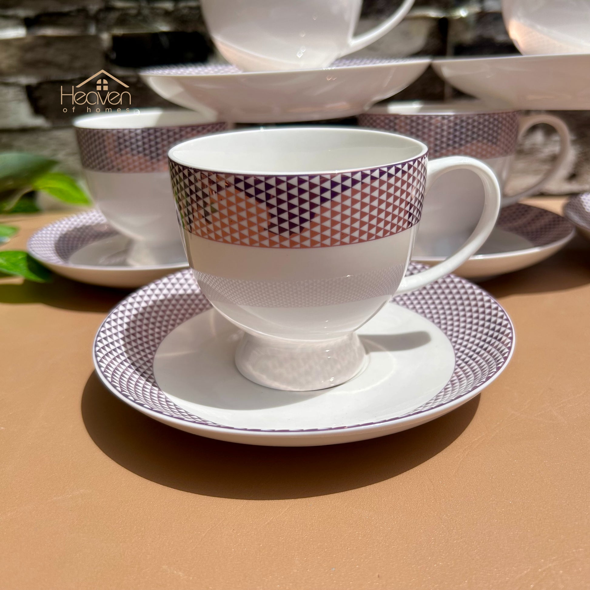 Heaven® 6-Piece Bone China Cup & Saucer Set – Lightweight with Elegant Printed Design - Heaven of homes - Sale Pakistan