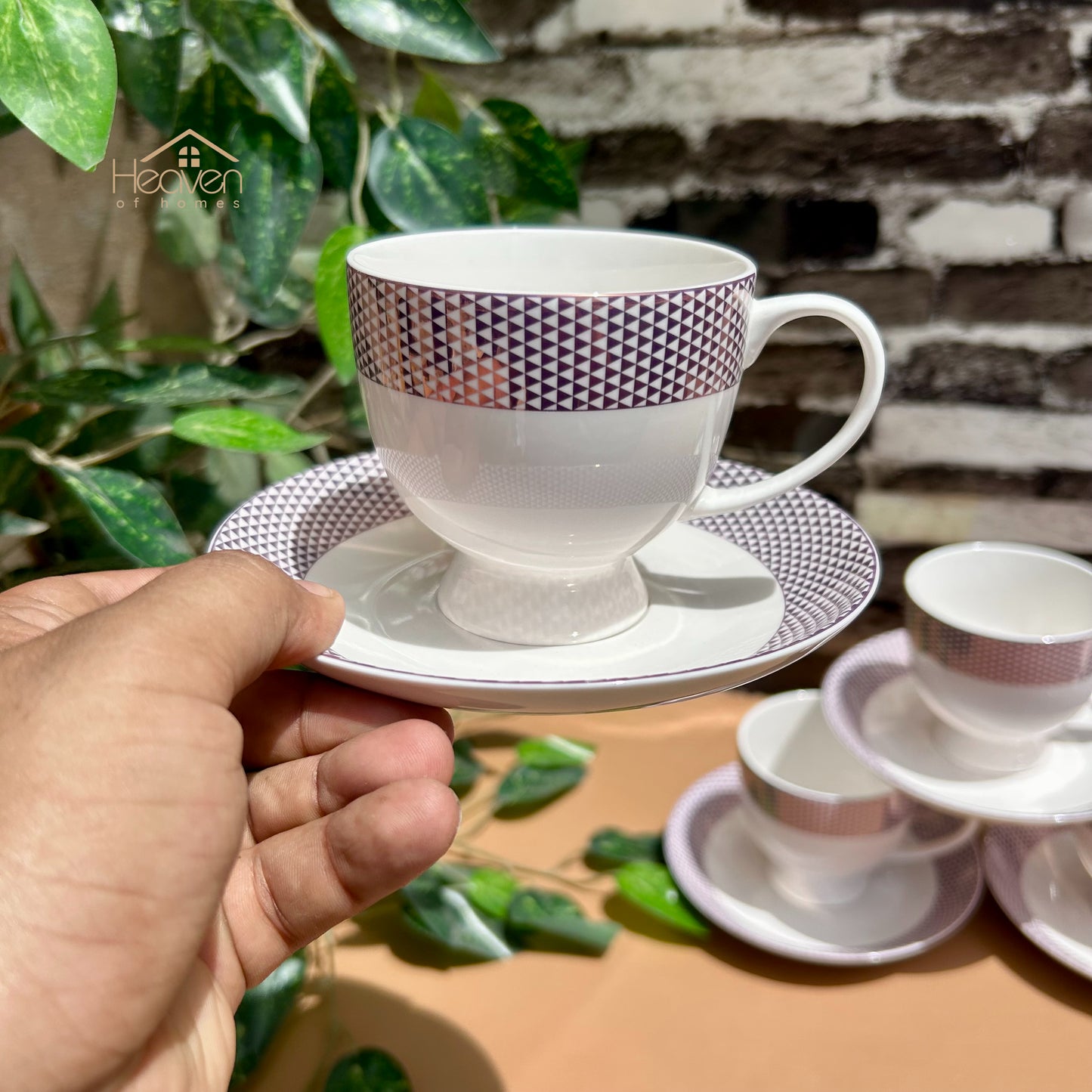 Heaven® 6-Piece Bone China Cup & Saucer Set – Lightweight with Elegant Printed Design - Heaven of homes - Sale Pakistan