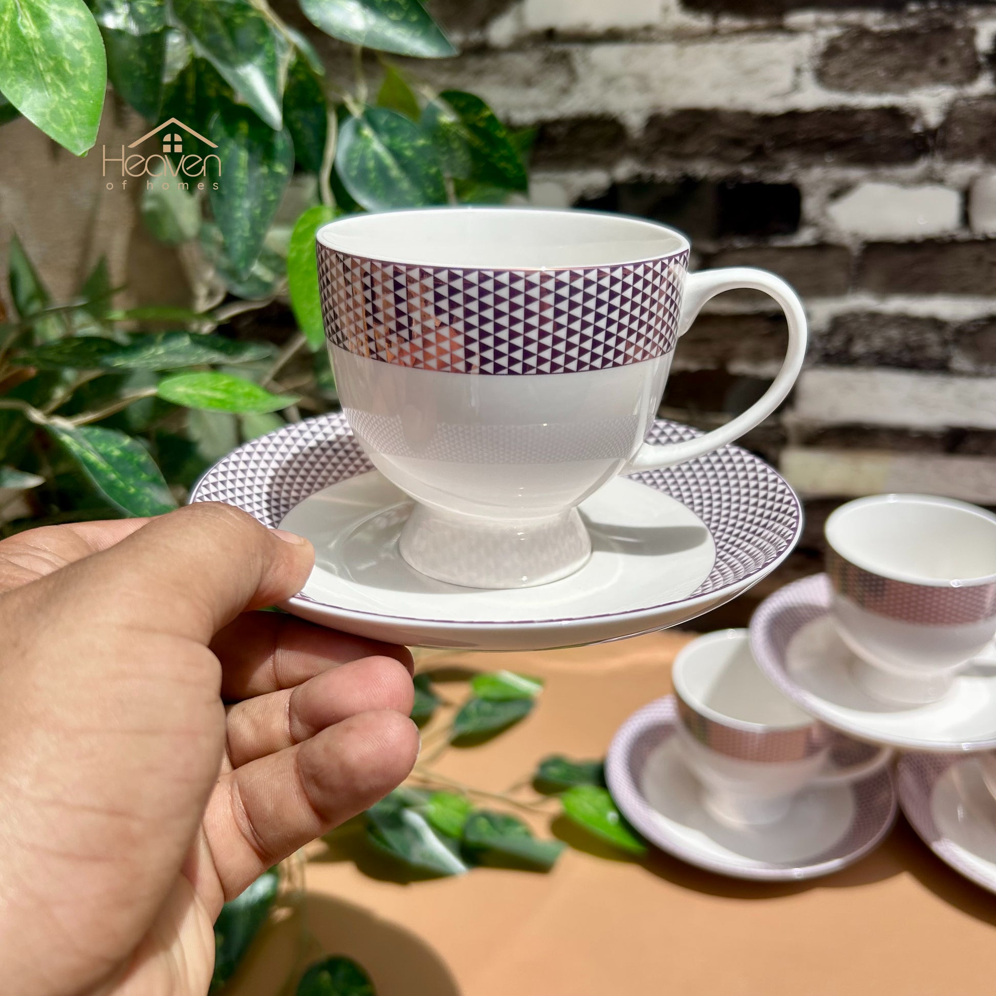 Heaven® 6-Piece Bone China Cup & Saucer Set – Lightweight with Elegant Printed Design - Heaven of homes - Sale Pakistan
