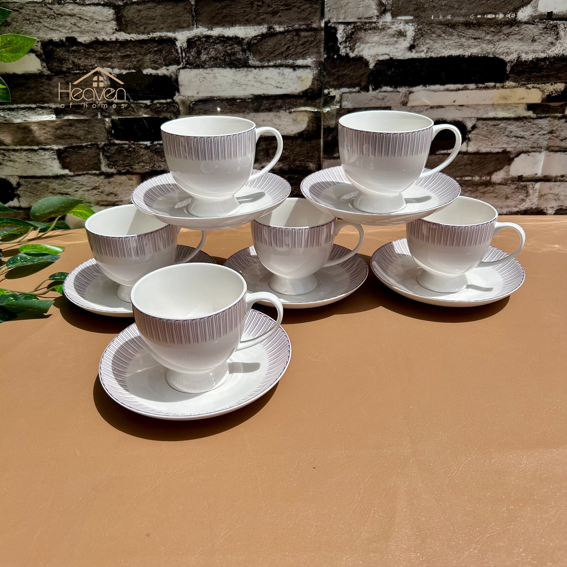 Heaven® 6-Piece Bone China Cup & Saucer Set – Lightweight with Elegant Printed Design - Heaven of homes - Sale Pakistan