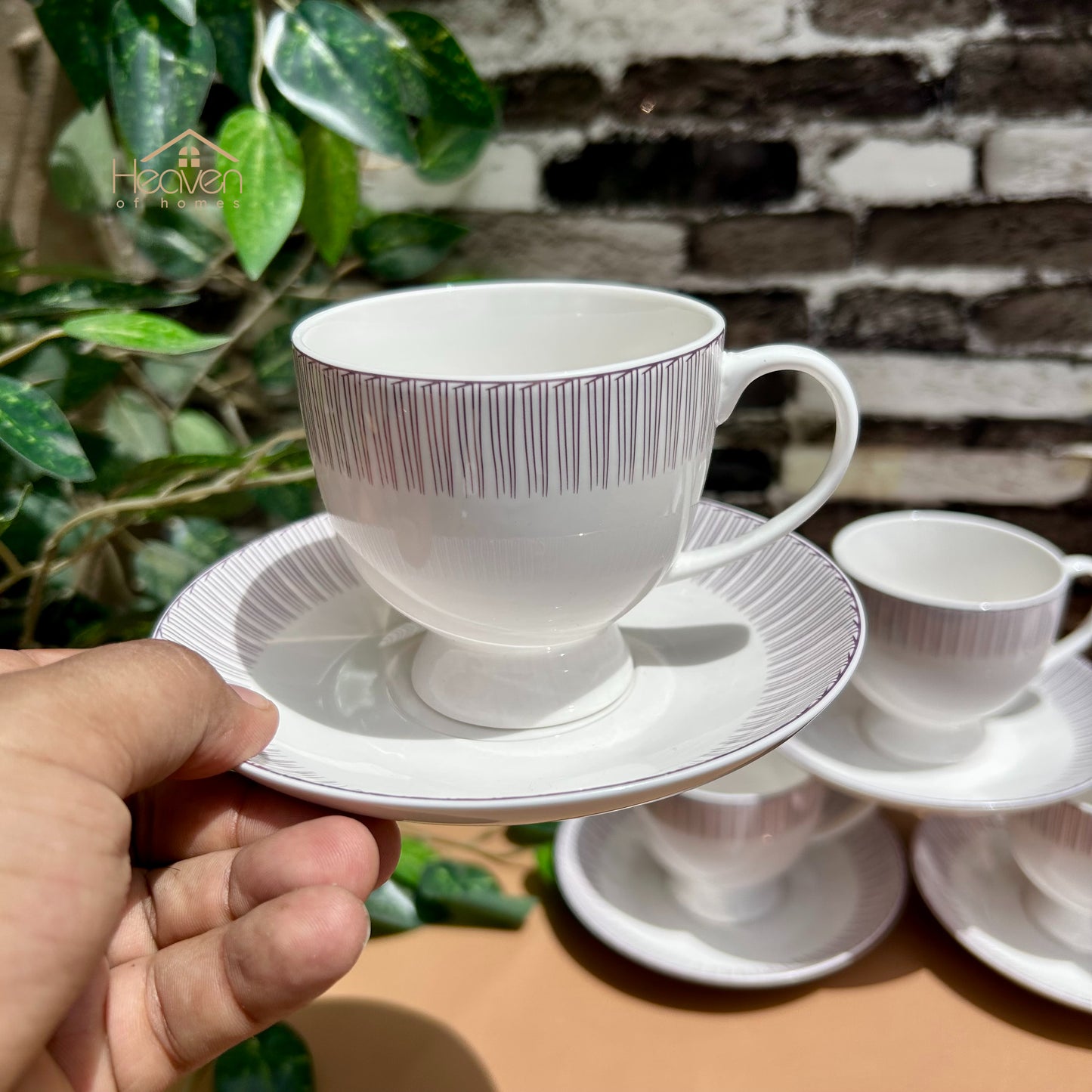 Heaven® 6-Piece Bone China Cup & Saucer Set – Lightweight with Elegant Printed Design - Heaven of homes - Sale Pakistan