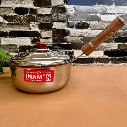 Stainless Steel Sauce Pan with Wooden Handle – Medium Weight Cookware