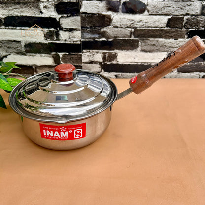 Stainless Steel Sauce Pan with Wooden Handle – Medium Weight Cookware