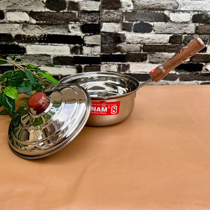 Stainless Steel Sauce Pan with Wooden Handle – Medium Weight Cookware