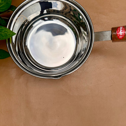 Stainless Steel Sauce Pan with Wooden Handle – Medium Weight Cookware