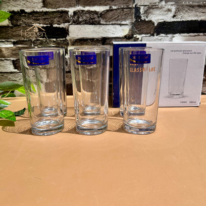 Delisoga®  High Ball Water Glasses Clear Glass Material Set Of 6 280 ML - Heaven of homes - Sale Pakistan