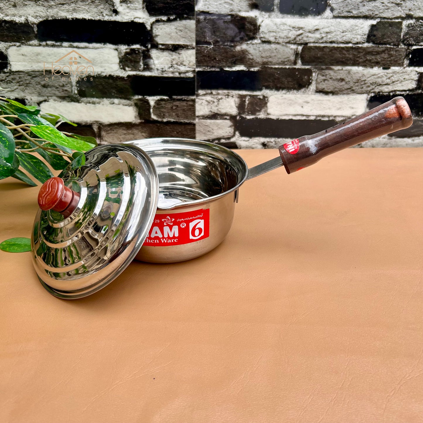 Stainless Steel Sauce Pan with Wooden Handle – Medium Weight Cookware