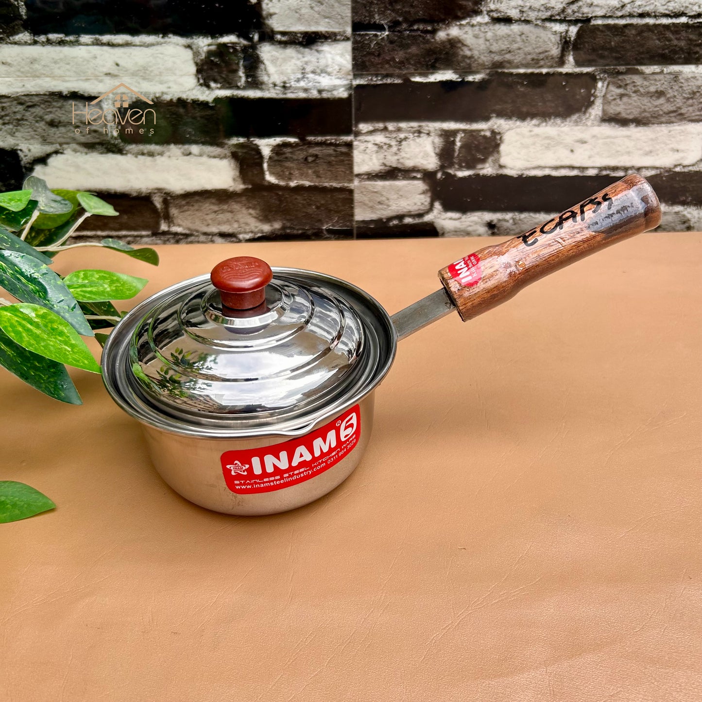 Stainless Steel Sauce Pan with Wooden Handle – Medium Weight Cookware