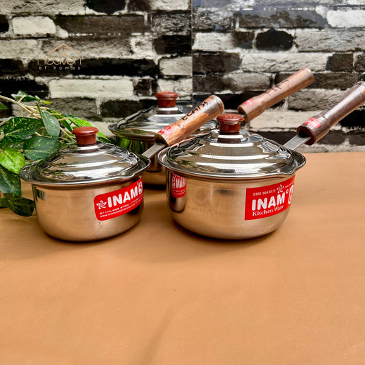Heaven Stainless Steel Sauce Pan with Wooden Handle – Medium Weight Cookware