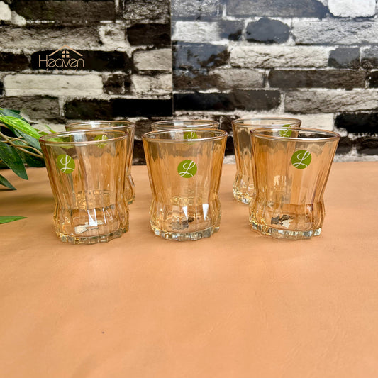 Limon Set of 6 Gold Drinking Glasses – Elegant Clear Glassware Set