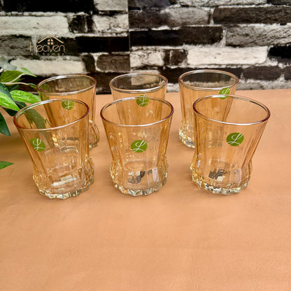 Limon Set of 6 Gold Drinking Glasses – Elegant Clear Glassware Set