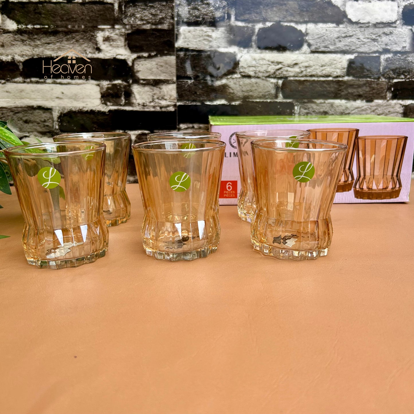 Limon Set of 6 Gold Drinking Glasses – Elegant Clear Glassware Set