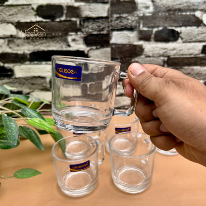 Delisoga® Set of 6 Transparent Glass Tea & Coffee Cups – 220 ml Clear Glass Mugs Set ZB26B-220