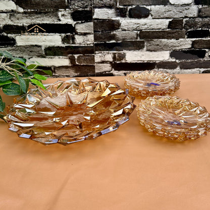 Delisoga® Premium Gold 7-Piece Glass Cake Set – 1 Large Plate & 6 Quarter Plates for Snacking & Serving