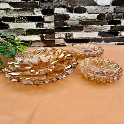 Delisoga® Premium Gold 7-Piece Glass Cake Set – 1 Large Plate & 6 Quarter Plates for Snacking & Serving