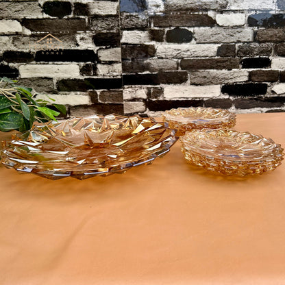 Delisoga® Premium Gold 7-Piece Glass Cake Set – 1 Large Plate & 6 Quarter Plates for Snacking & Serving