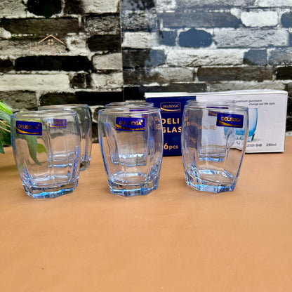 Delisoga® 6-Piece Cocktail Blue Glass Tumbler Set – Elegant 280ml Drinking Glasses JS3101-3HB