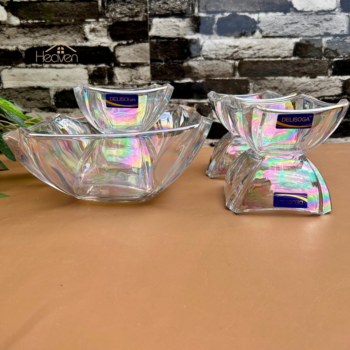 Delisoga® 7-Pieces Rainbow Shade Glass Fruit Serving Set – Elegant Glassware for Fruit, Snacks, & Desserts