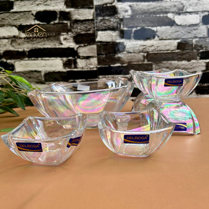 Delisoga® 7-Pieces Rainbow Shade Glass Fruit Serving Set – Elegant Glassware for Fruit, Snacks, & Desserts