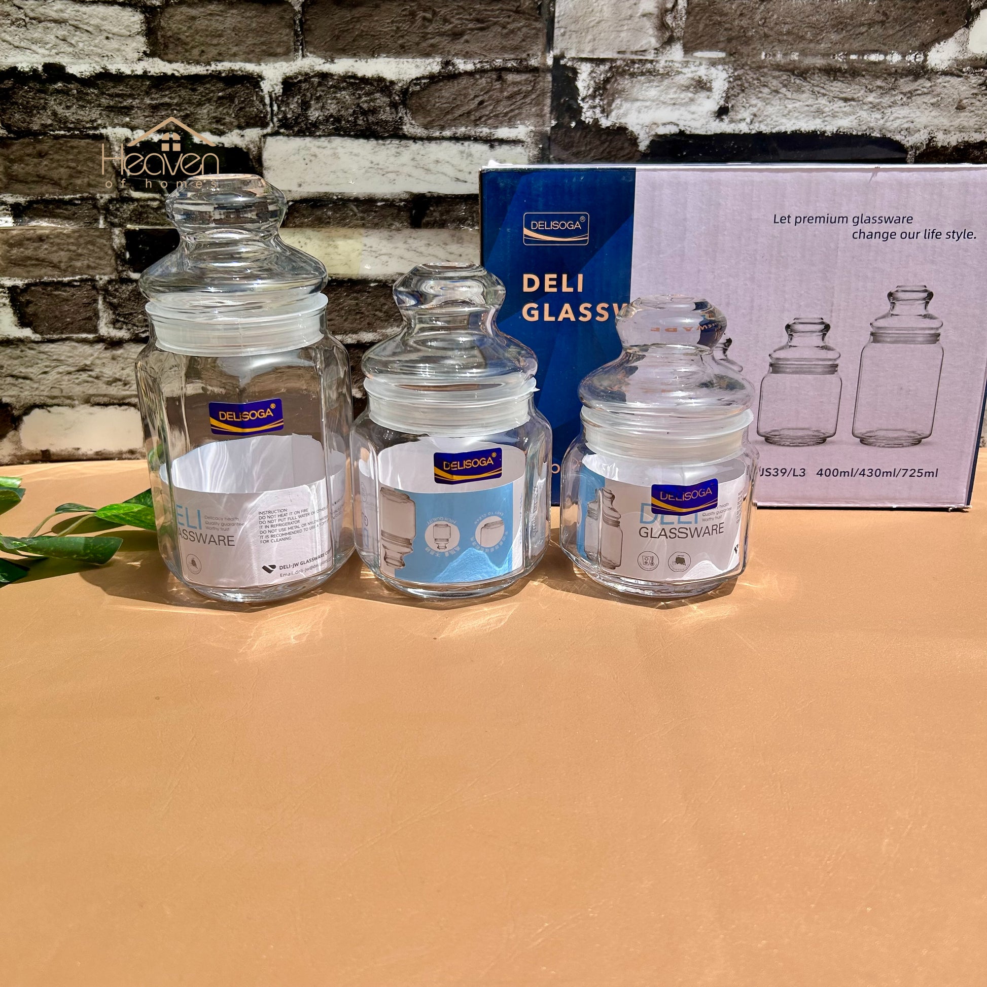 Delisoga® Set of 3 Glass Jar Set – Clear Glass Storage Containers for Kitchen & Pantry Organization - Heaven of homes - Sale Pakistan