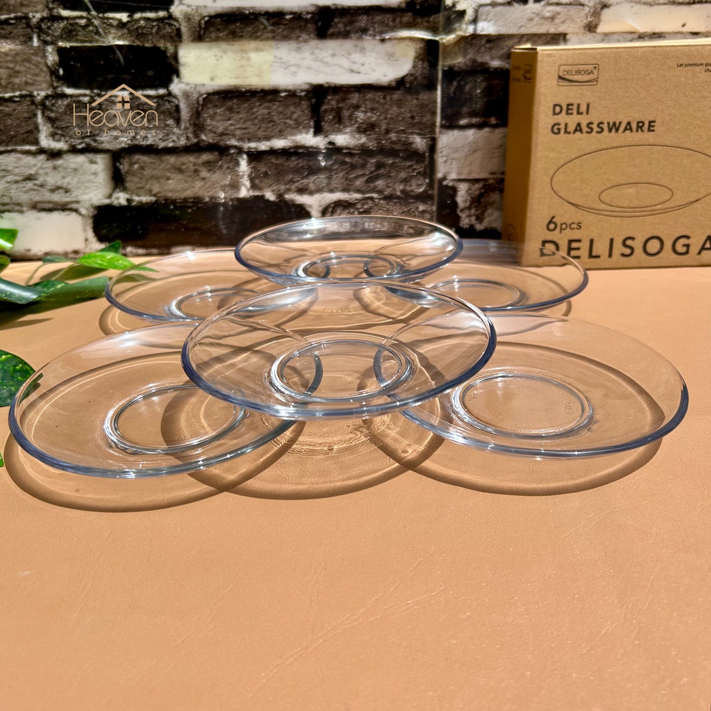 Delisoga® Set of 6 Clear Glass Saucers – 5-Inches Transparent Round Saucer